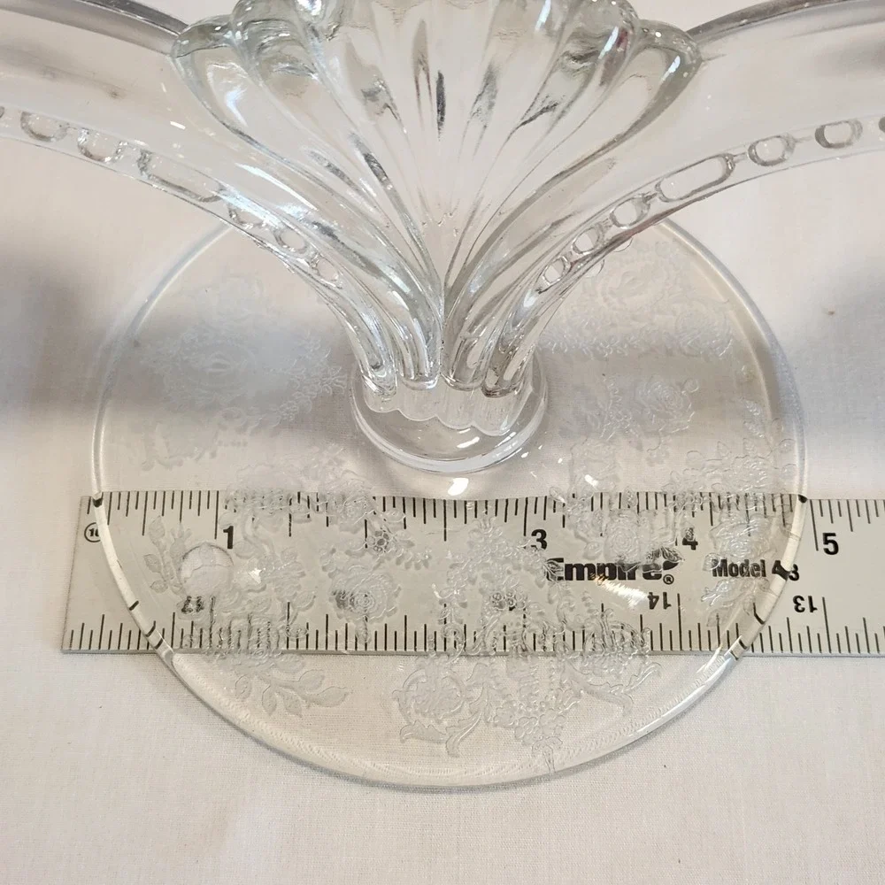 Tiffin Franciscan Cherokee Rose Etched Double Candleholder‎ Taper GORGEOUS!